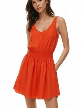 Aritzia Babaton Blythe Silk Mini Dress Women Small Orange Embroidered